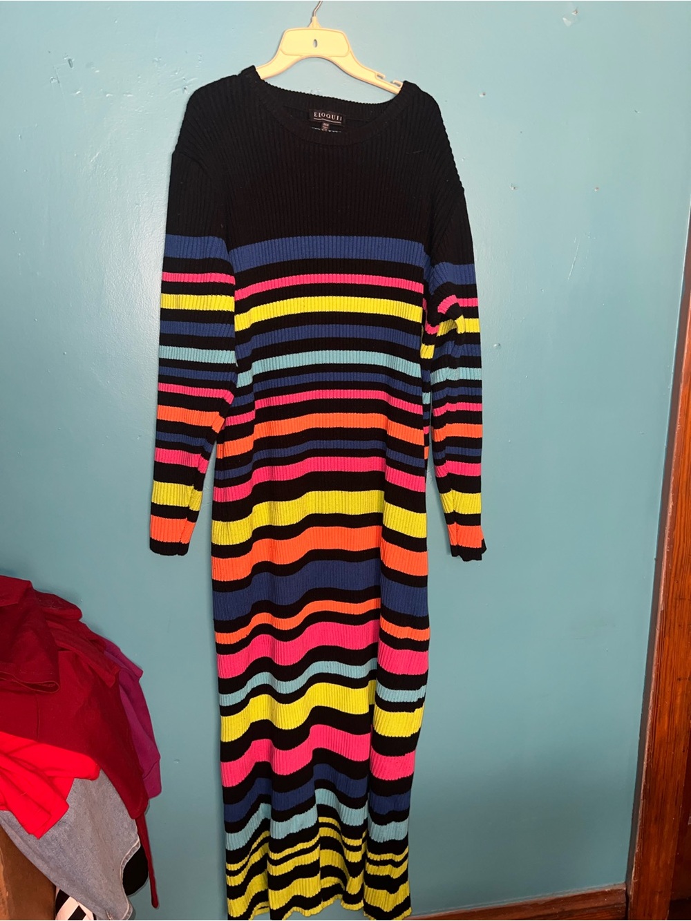 Eloquii Black Ribbed Knit Crewneck Sweater Dress